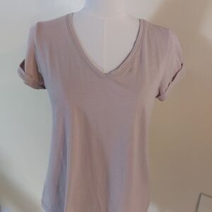 Max Studio Tan V-Neck Short Sleeve Tee
